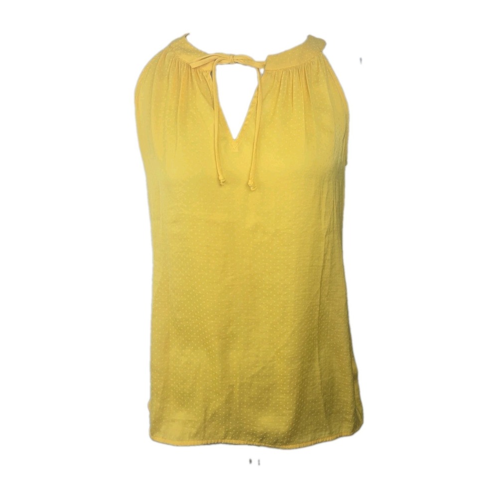 Cabi XS Bright Yellow Dot Print Tie-Front Sleeveless Blouse Top